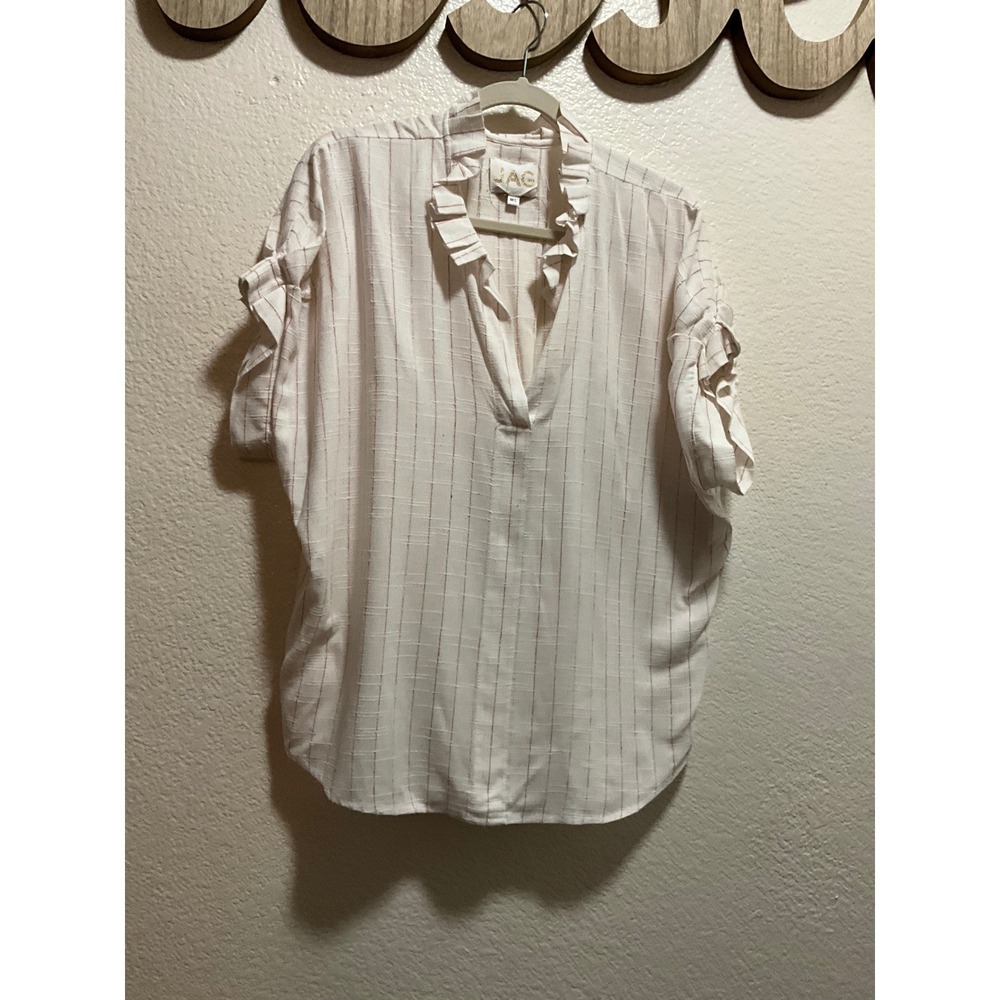 Jag White Blouse With Red Stripes Size M